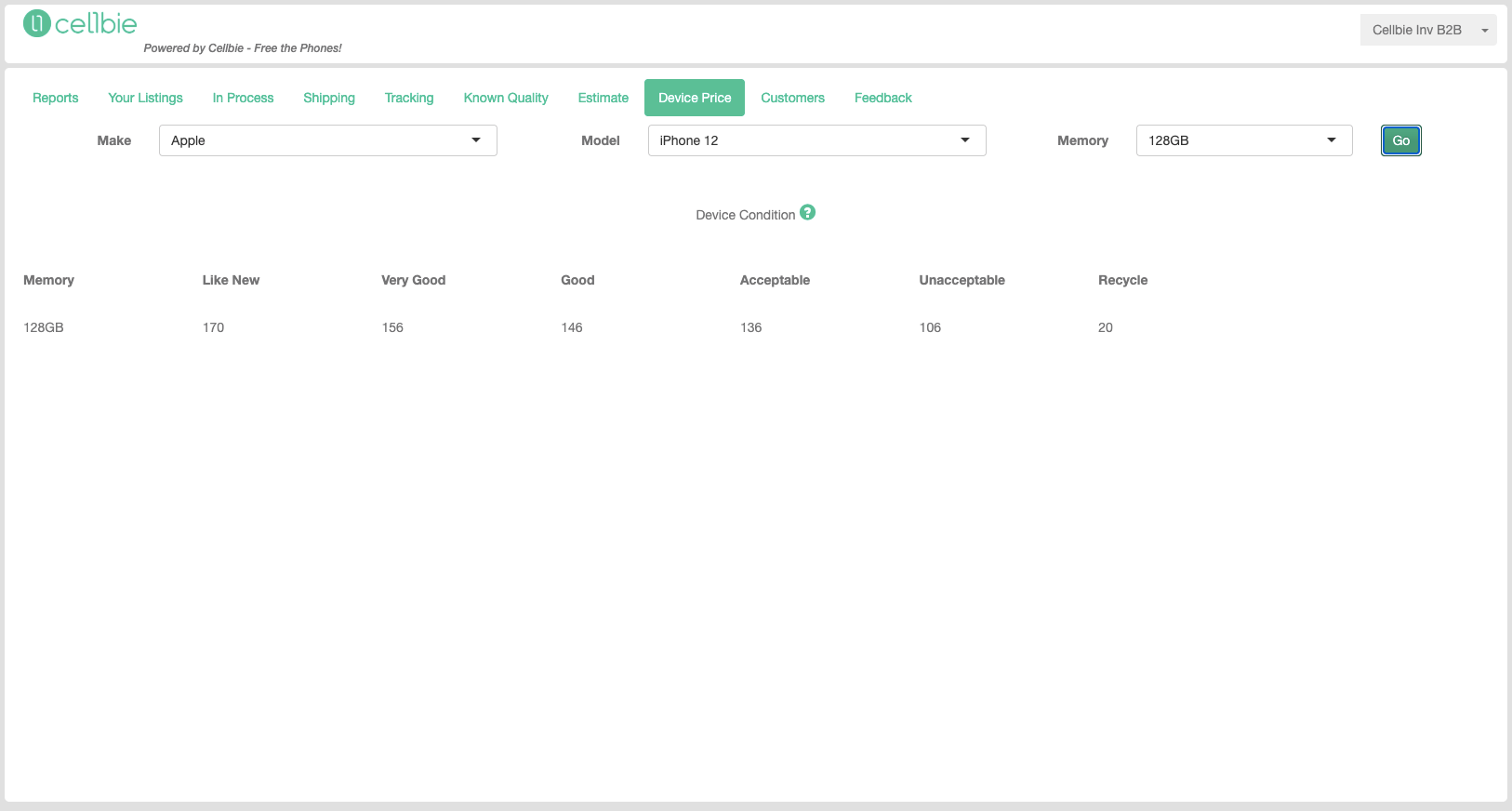Device Price tab with manufacturer/model/memory dropdowns.